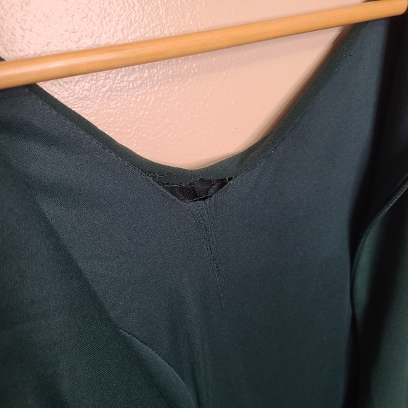 Bebe Side Slit Wideleg Jumpsuit Green Tie Waist - Picture 12 of 14